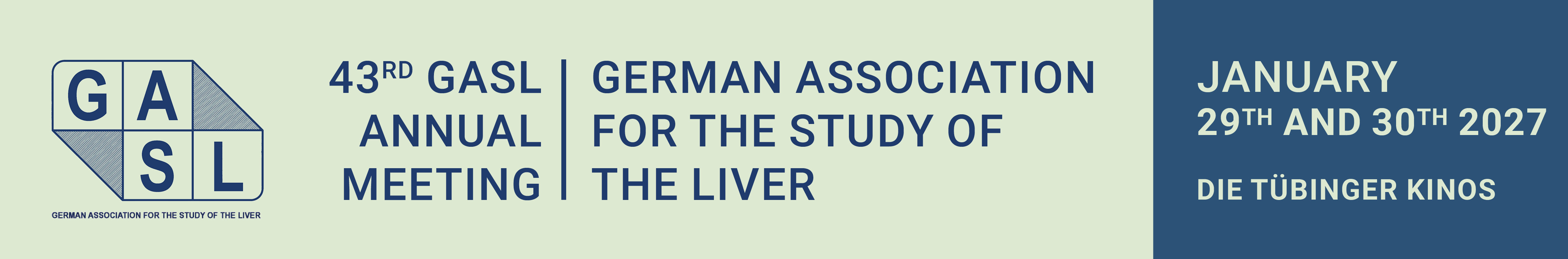 Header banner for the conference: 43rd Annual Conference German Association for the Study of the Liver. This goes from 29 January 2027 to 30 January 2027.
