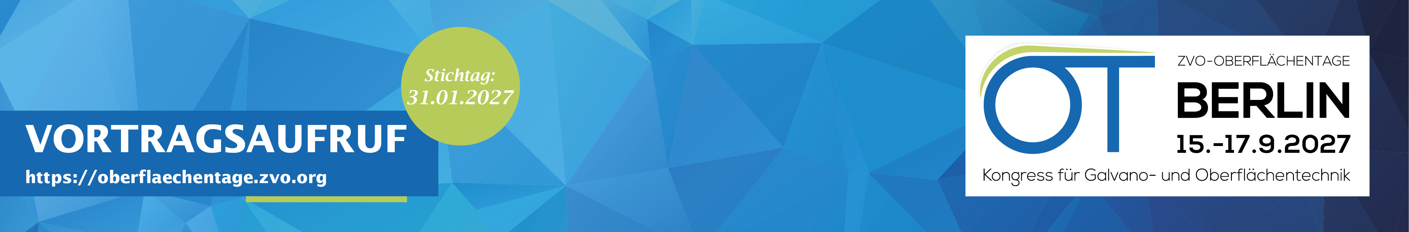 Header Banner für die Konferenz: ZVO-Oberflächentage 2027. Diese geht vom 15. September 2027 bis 17. September 2027 in Berlin.