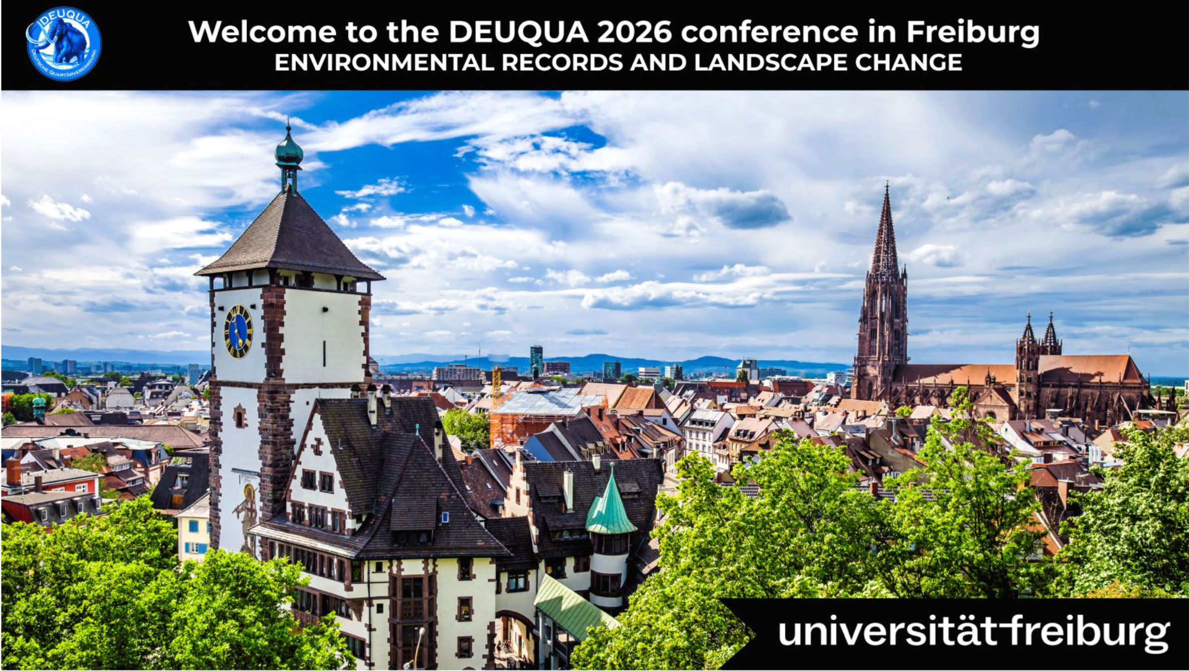 Header Banner für die Konferenz: DEUQUA 2026. Diese geht vom 28. September 2026 bis 2. Oktober 2026 in Freiburg .
