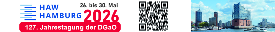 Header Banner für die Konferenz: 127. Jahrestagung der DGaO. Diese geht vom 26. Mai 2026 bis 29. Mai 2026 in Hamburg.