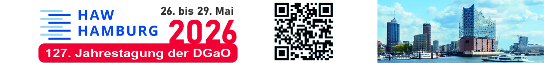 Header Banner für die Konferenz: 127. Jahrestagung der DGaO. Diese geht vom 26. Mai 2026 bis 29. Mai 2026 in Hamburg.
