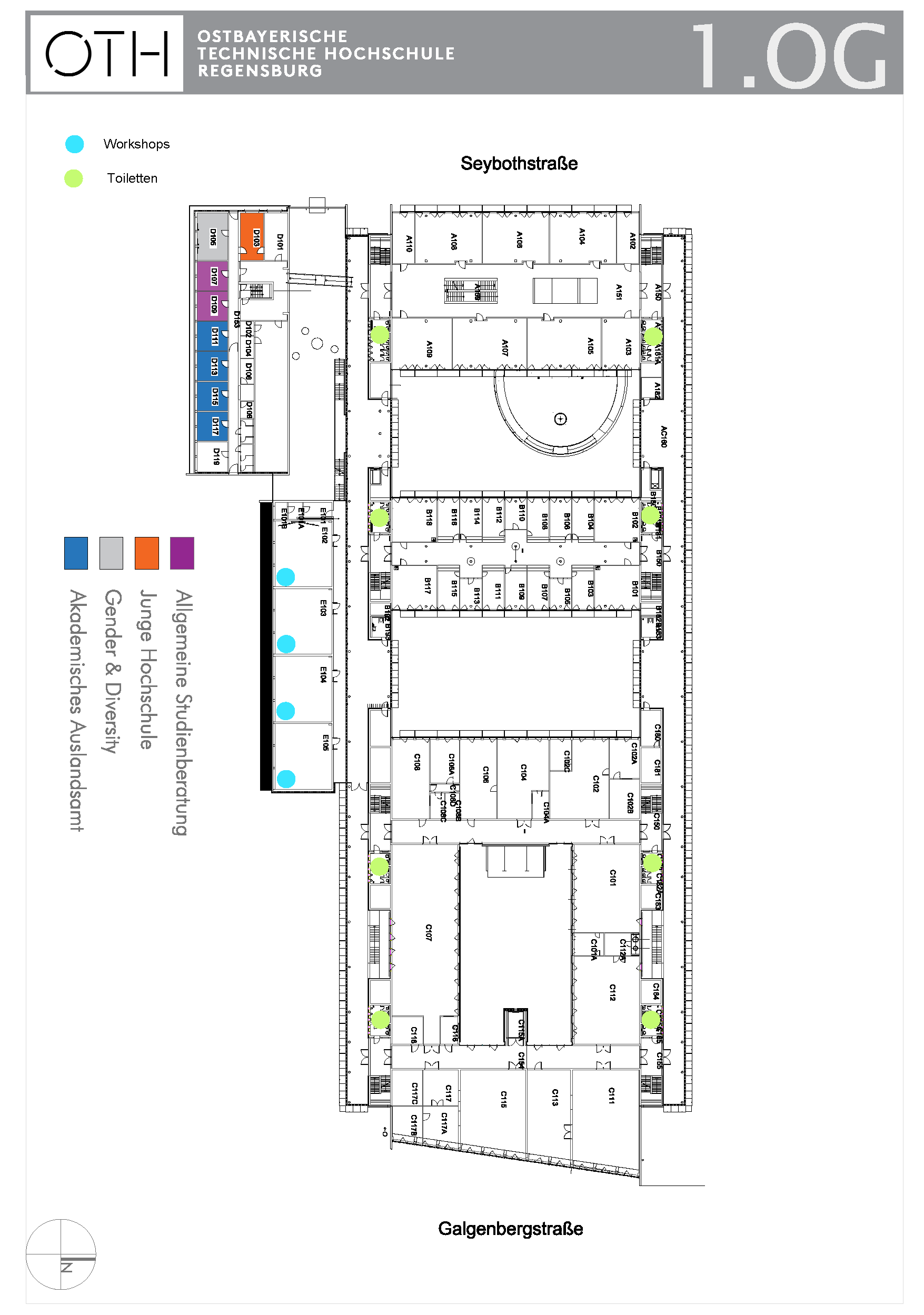 OTH-Gebäudeplan (D und E) – 1. OG