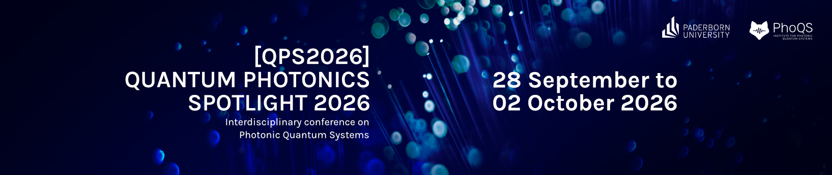 Header banner for the conference: Quantum Photonics Spotlight 2026. This goes from 28 September 2026 to 2 October 2026 in Heinz Nixdorf MuseumsForum (HNF), Paderborn.
