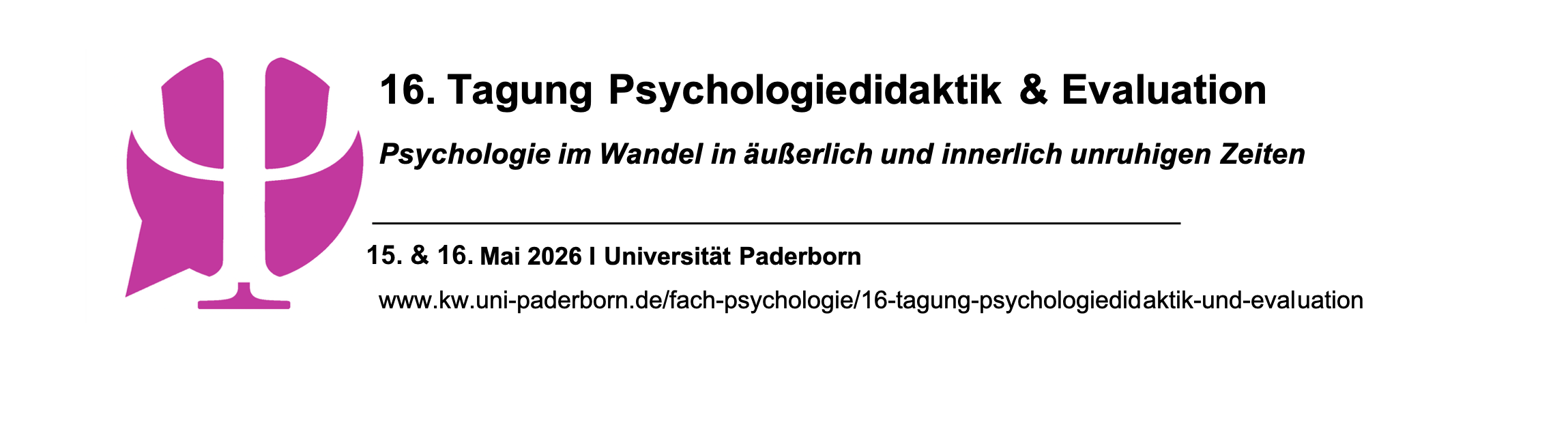 Header Banner für die Konferenz: 16. Tagung Psychologiedidakik und Evaluation. Diese geht vom 15. Mai 2026 bis 16. Mai 2026 in Universität Paderborn, Paderborn.